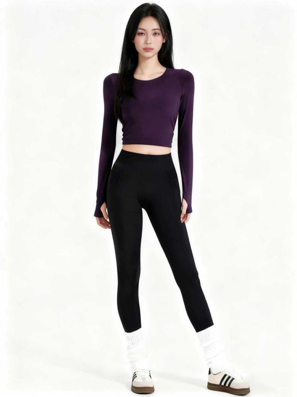 Jola jóga hosszú ujjú felső beépített melltartó párnával – karcsúsított szabású fitness felső, Nylon-Spandex 80/20