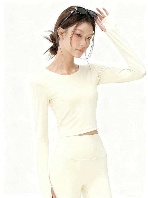 Jola jóga hosszú ujjú felső beépített melltartó párnával – karcsúsított szabású fitness felső, Nylon-Spandex 80/20