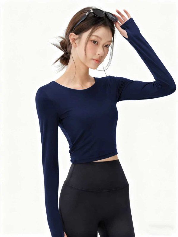 Jola jóga hosszú ujjú felső beépített melltartó párnával – karcsúsított szabású fitness felső, Nylon-Spandex 80/20