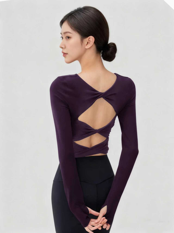 Jola jóga hosszú ujjú felső beépített melltartó párnával – karcsúsított szabású fitness felső, Nylon-Spandex 80/20