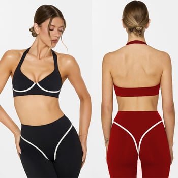 Комплект йога: потник без ръкави с халтер и подплънки за бюст; бързосъхнеща еластична материя; къс панталон за тренировки; състав 75% найлон + 25% спандекс