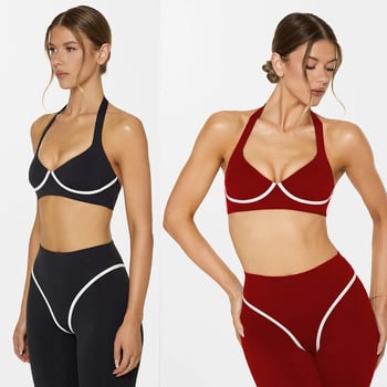 Комплект йога: потник без ръкави с халтер и подплънки за бюст; бързосъхнеща еластична материя; къс панталон за тренировки; състав 75% найлон + 25% спандекс