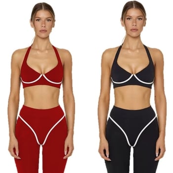 Комплект йога: потник без ръкави с халтер и подплънки за бюст; бързосъхнеща еластична материя; къс панталон за тренировки; състав 75% найлон + 25% спандекс