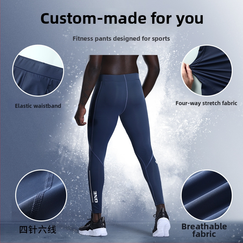 Férfi kompressziós leggings edzéshez és futáshoz; magas elasztikusság, gyorsan száradó anyag; hosszú leggings; 77% nylon; ideális edzéshez, kosárlabdázáshoz és jóga.