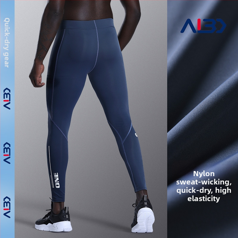 Férfi kompressziós leggings edzéshez és futáshoz; magas elasztikusság, gyorsan száradó anyag; hosszú leggings; 77% nylon; ideális edzéshez, kosárlabdázáshoz és jóga.