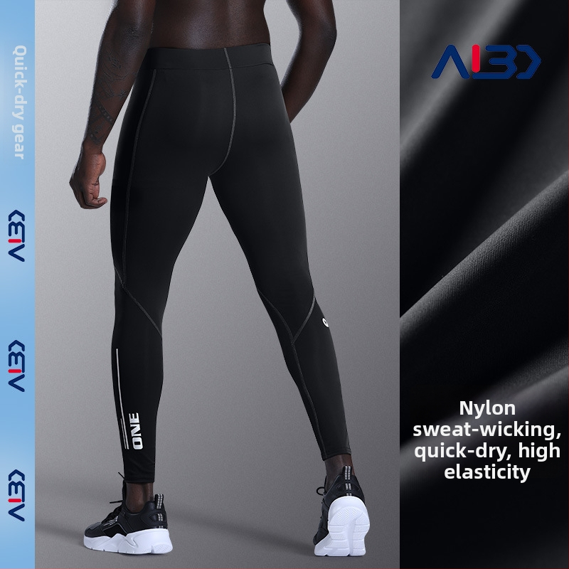 Férfi kompressziós leggings edzéshez és futáshoz; magas elasztikusság, gyorsan száradó anyag; hosszú leggings; 77% nylon; ideális edzéshez, kosárlabdázáshoz és jóga.