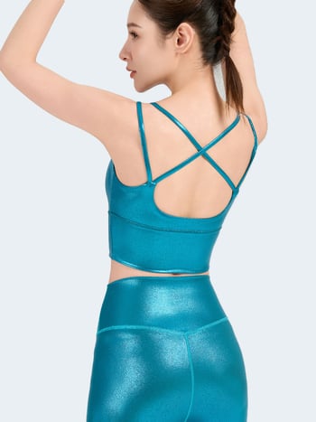 Комплект за йога без ръкави с кръстосани презрамки и висока талия за повдигане на седалището, подплатена горна част, 80% найлон / 20% спандекс