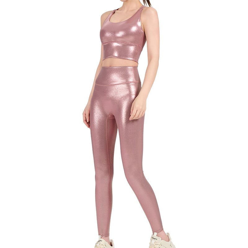 Комплект за йога без ръкави с кръстосани презрамки и висока талия за повдигане на седалището, подплатена горна част, 80% найлон / 20% спандекс