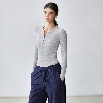 Női hosszúujjú Henley felső jóga – karcsú szabás, 95% viszkóz keverék, 5% spandex bélés, téli, tavaszi és őszre