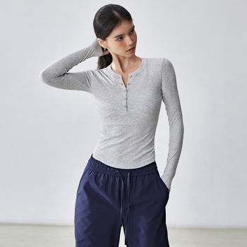 Női hosszúujjú Henley felső jóga – karcsú szabás, 95% viszkóz keverék, 5% spandex bélés, téli, tavaszi és őszre