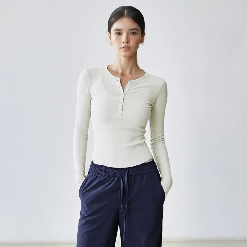 Női hosszúujjú Henley felső jóga – karcsú szabás, 95% viszkóz keverék, 5% spandex bélés, téli, tavaszi és őszre