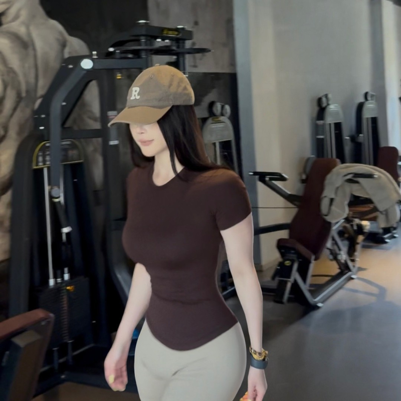 JSYC fitness top od modala - [Mine T], prirodni osjećaj kože, vitka linija struka, bazni sloj s kratkim rukavima