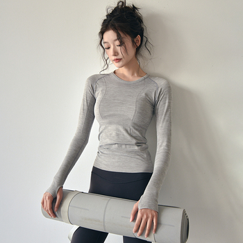 Ženski joga top, slim-fit, dugi rukav, Spandex tkanina, podstava od najlona