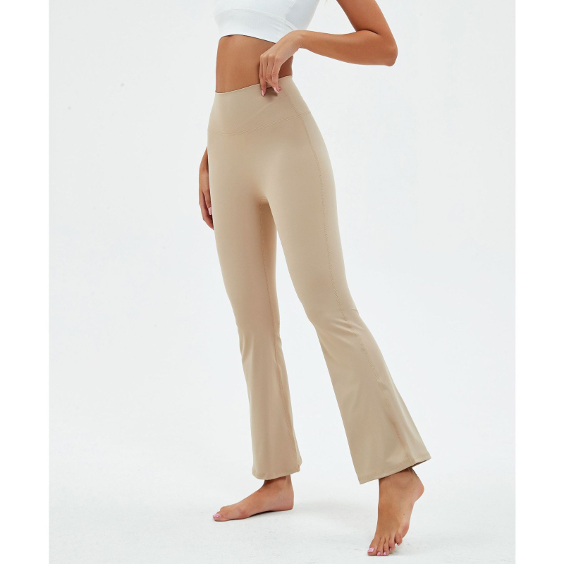 Ženske joga hlače visoke elastičnosti s flared krojem, za trčanje i pilates, jesen-zima; 80% najlon, 20% akril podstava