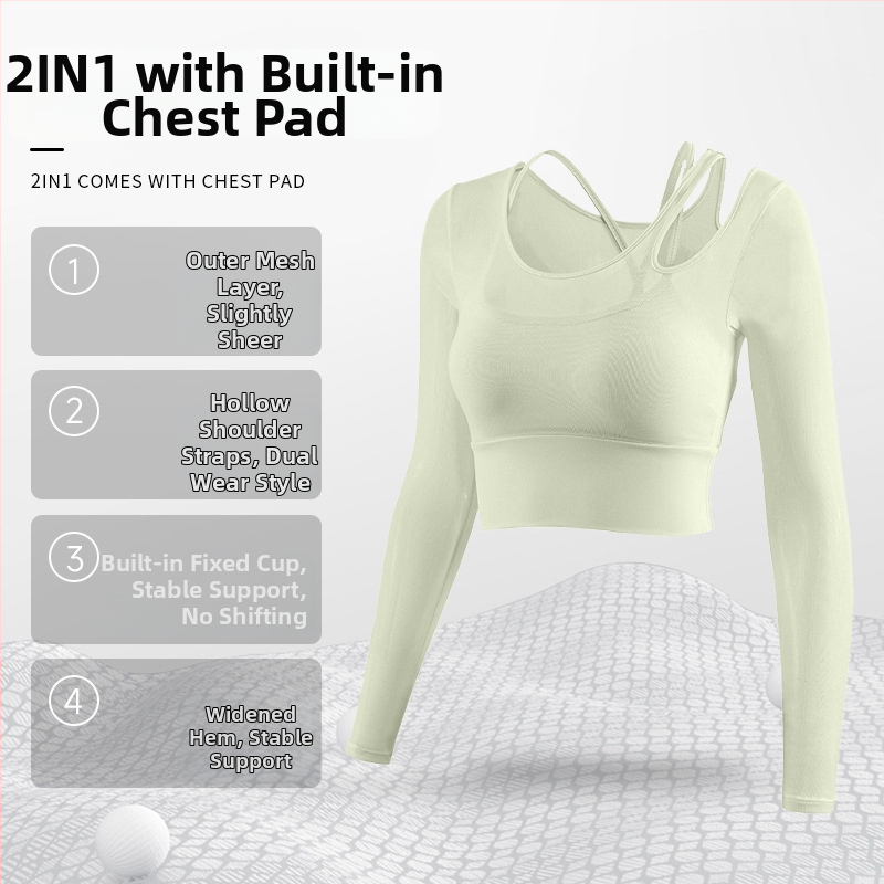 Női jóga felső beépített melltartóval, hosszú ujjú, szoros, nejlon-Spandex keverék