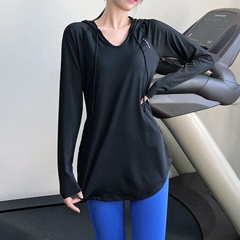 Ženski joga top s kapuljom, dugih rukava, brzo suši i prozračan za pilates i treninge u proljeće i jeseni