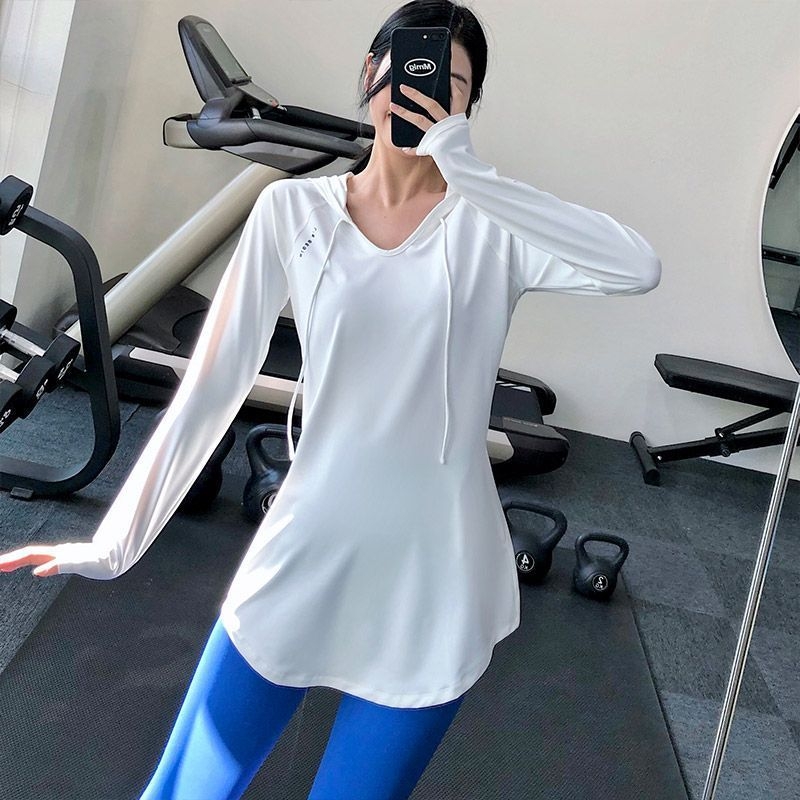 Ženski joga top s kapuljom, dugih rukava, brzo suši i prozračan za pilates i treninge u proljeće i jeseni