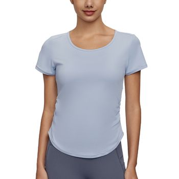 Tricou yoga cu panou din plasă pe spate – mâneci scurte, protecție UV, jerseu poliuretan, 85% poliester 15% spandex