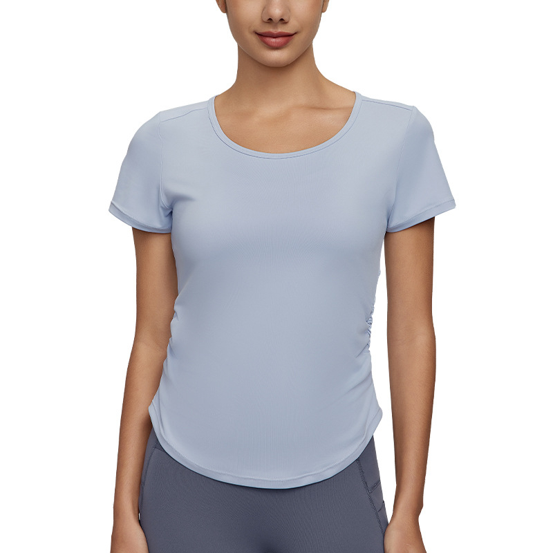 Tricou yoga cu panou din plasă pe spate – mâneci scurte, protecție UV, jerseu poliuretan, 85% poliester 15% spandex