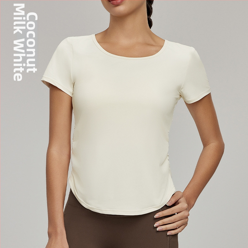 Tricou yoga cu panou din plasă pe spate – mâneci scurte, protecție UV, jerseu poliuretan, 85% poliester 15% spandex