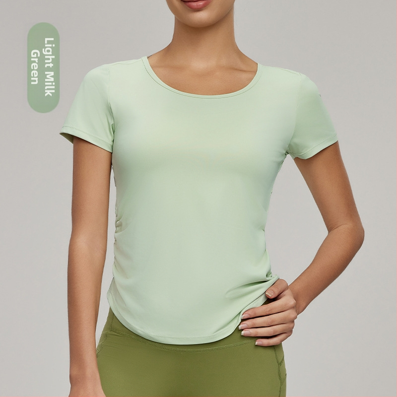 Tricou yoga cu panou din plasă pe spate – mâneci scurte, protecție UV, jerseu poliuretan, 85% poliester 15% spandex