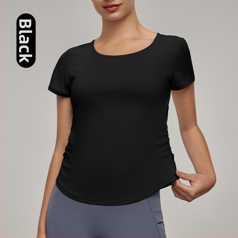 Tricou yoga cu panou din plasă pe spate – mâneci scurte, protecție UV, jerseu poliuretan, 85% poliester 15% spandex