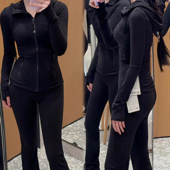 Női jóga dzseki hosszú ujjú, álló gallérral, normál hosszúságú, nylon anyag, melegítő és formázó