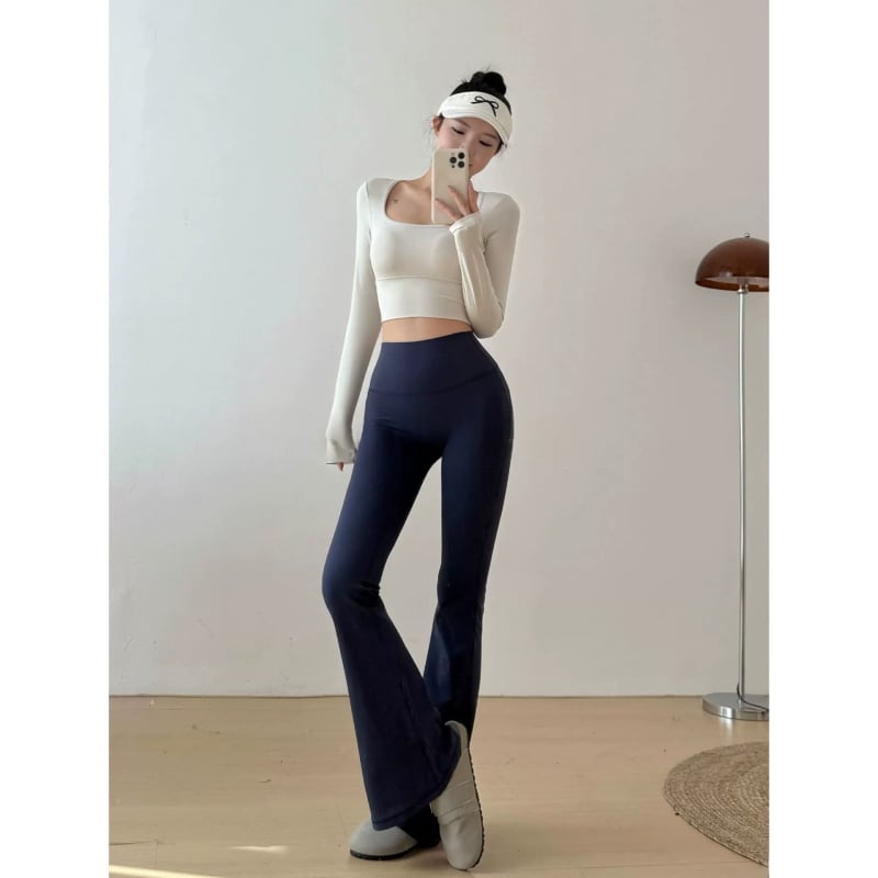 Pilates/Joga top s jastukom za prsni koš, okrugli izrez, dugi rukavi, za žene – jutarnje trčanje