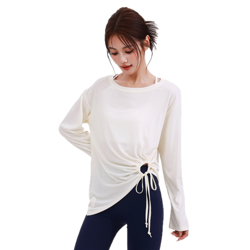 Naistele mõeldud jooga komplekt avatud õlgadega, pikad varrukad – ühtne toon, niiskust tõrjuv polüester koos elastaani voodriga (Cx-880), kogu aasta