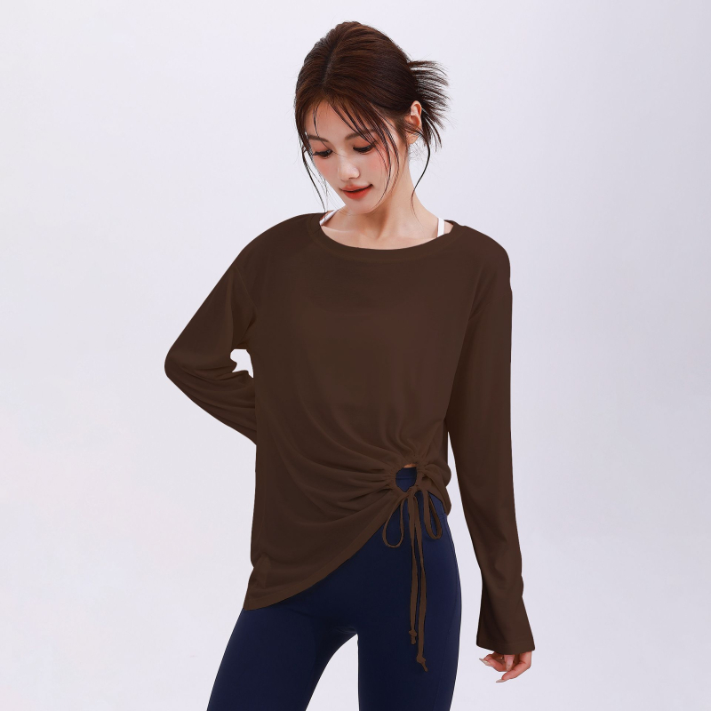 Naistele mõeldud jooga komplekt avatud õlgadega, pikad varrukad – ühtne toon, niiskust tõrjuv polüester koos elastaani voodriga (Cx-880), kogu aasta