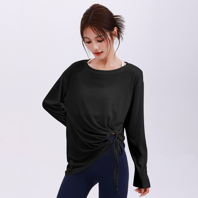 Naistele mõeldud jooga komplekt avatud õlgadega, pikad varrukad – ühtne toon, niiskust tõrjuv polüester koos elastaani voodriga (Cx-880), kogu aasta