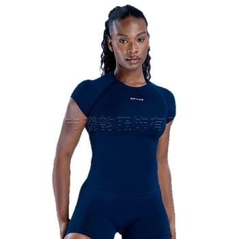 DFYNE kolmeosaline fitness komplekt: lühikeste varrukatega ülaosa ja lühikesed püksid, nailon-spandex kangas, kulumiskindel, kõhu pikkus, ümmargune kaelus