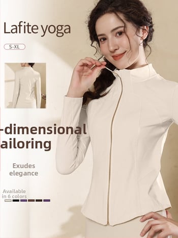 Női sportos szett jóga- és kerékpározáshoz, álló gallérral, karcsú szabás, gyorsan száradó anyag, cipzáros felső