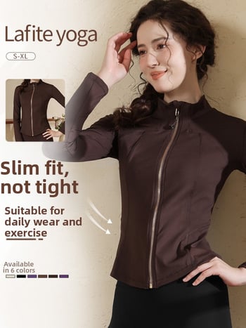 Női sportos szett jóga- és kerékpározáshoz, álló gallérral, karcsú szabás, gyorsan száradó anyag, cipzáros felső