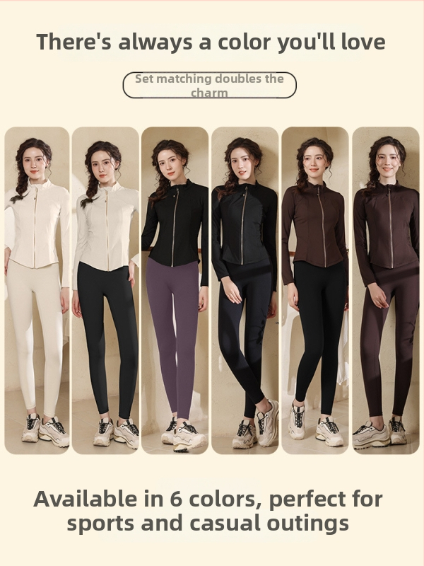 Ženský športový set na jogu a cyklistiku so stojacim golierom, úzky strih, rýchloschnúci materiál, vrchný diel s cyklozipsom