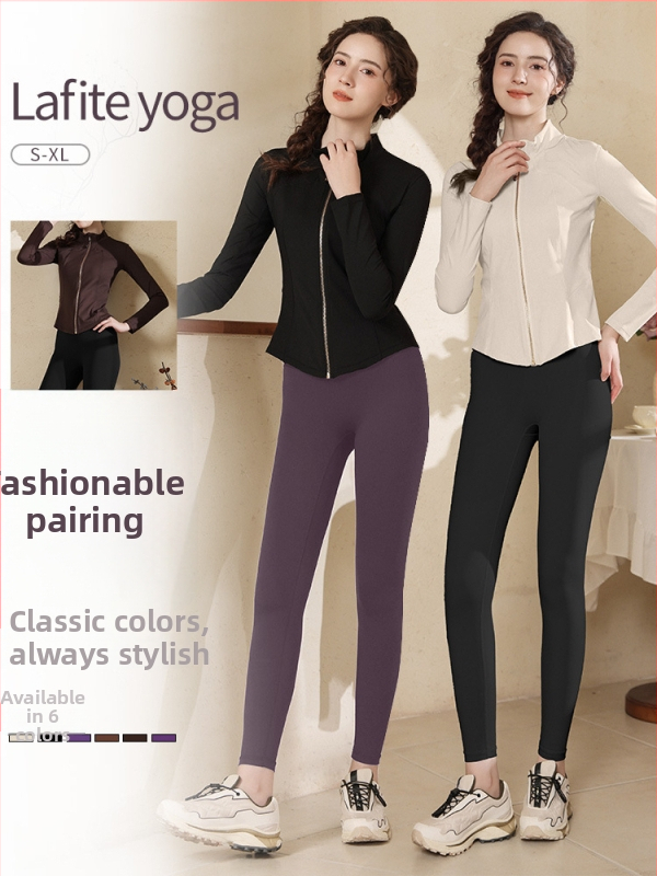 Ženský športový set na jogu a cyklistiku so stojacim golierom, úzky strih, rýchloschnúci materiál, vrchný diel s cyklozipsom