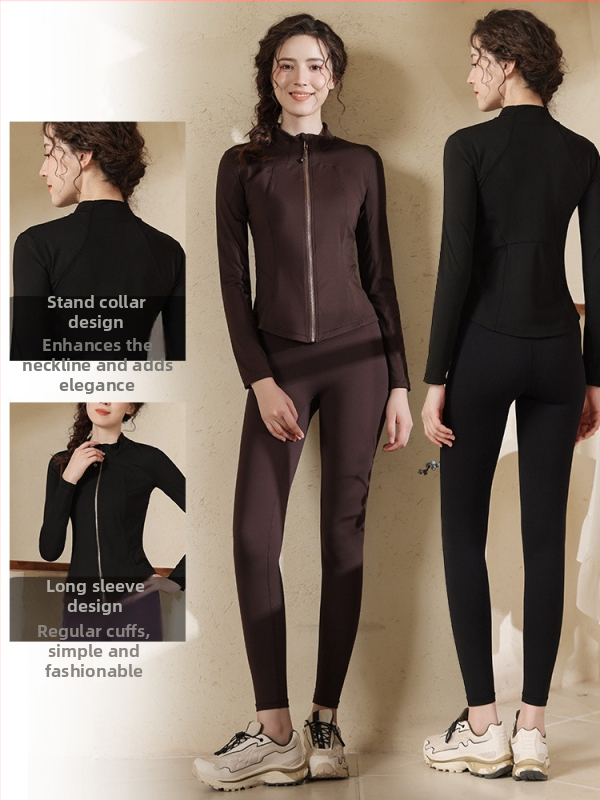 Ženský športový set na jogu a cyklistiku so stojacim golierom, úzky strih, rýchloschnúci materiál, vrchný diel s cyklozipsom