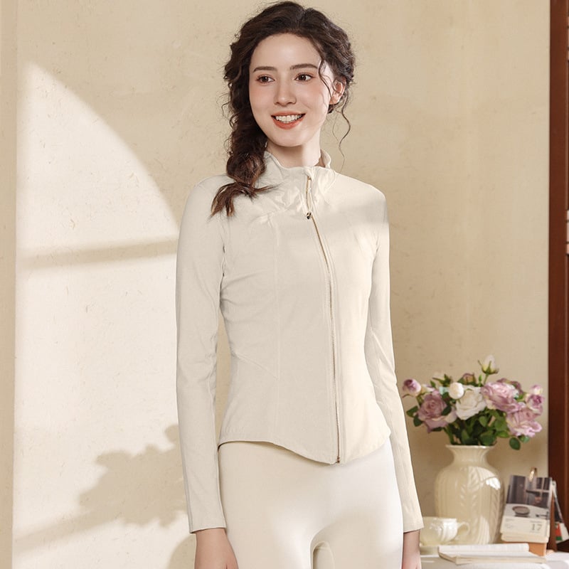 Női sportos szett jóga- és kerékpározáshoz, álló gallérral, karcsú szabás, gyorsan száradó anyag, cipzáros felső
