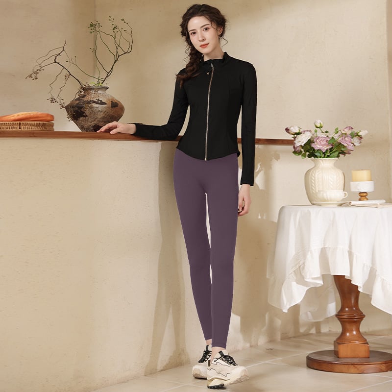 Női sportos szett jóga- és kerékpározáshoz, álló gallérral, karcsú szabás, gyorsan száradó anyag, cipzáros felső