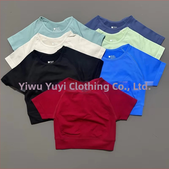 Ženský bezšvový krátky rukáv športový top na jogu, vlhkosť odvádzajúci nylon-spandex (90/10), úzky strih, Yuji Yj-dx01, leto 2025