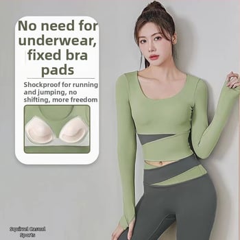 Női jóga készlet: hosszú ujjú felső és nadrág, gyorsan száradó, légáteresztő, Corduroy anyagú, len 71–80%