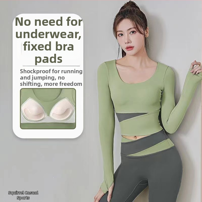 Sada jógy pre ženy: top s dlhým rukávom a nohavice, rýchloschnúce, priedušné, Corduroy s ľanom 71–80%