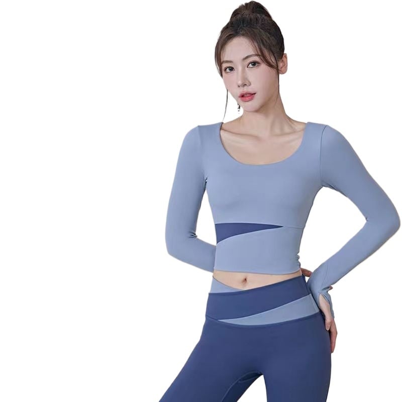 Női jóga készlet: hosszú ujjú felső és nadrág, gyorsan száradó, légáteresztő, Corduroy anyagú, len 71–80%