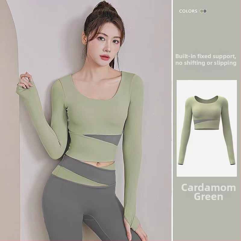 Női jóga készlet: hosszú ujjú felső és nadrág, gyorsan száradó, légáteresztő, Corduroy anyagú, len 71–80%