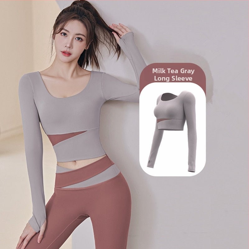 Női jóga készlet: hosszú ujjú felső és nadrág, gyorsan száradó, légáteresztő, Corduroy anyagú, len 71–80%