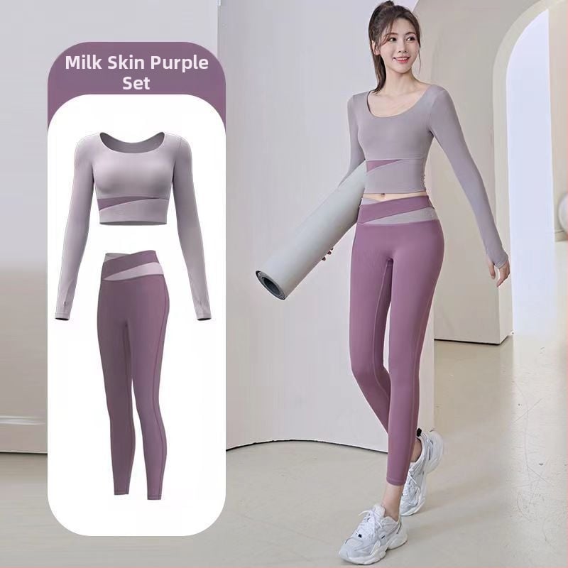 Női jóga készlet: hosszú ujjú felső és nadrág, gyorsan száradó, légáteresztő, Corduroy anyagú, len 71–80%