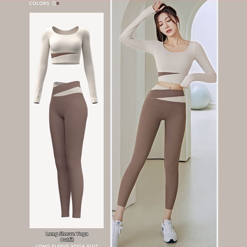 Női jóga készlet: hosszú ujjú felső és nadrág, gyorsan száradó, légáteresztő, Corduroy anyagú, len 71–80%