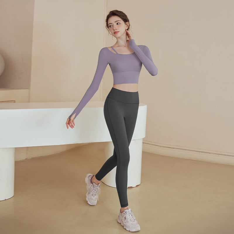 Naiste jooga komplekt – pikkade varrukatega, sobib fitnessi ja pilatese treeninguteks; kangas: Corduroy; koostis: lina