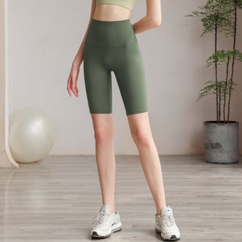 Női magas derekú jóga nadrág meztelen érzetű anyaggal, ötpont hosszúságú, nylon-spandex 80/20, nedvszívó és gyorsan száradó, haskontroll, nagy rugalmasság