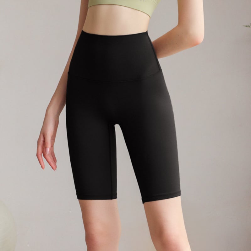 Női magas derekú jóga nadrág meztelen érzetű anyaggal, ötpont hosszúságú, nylon-spandex 80/20, nedvszívó és gyorsan száradó, haskontroll, nagy rugalmasság